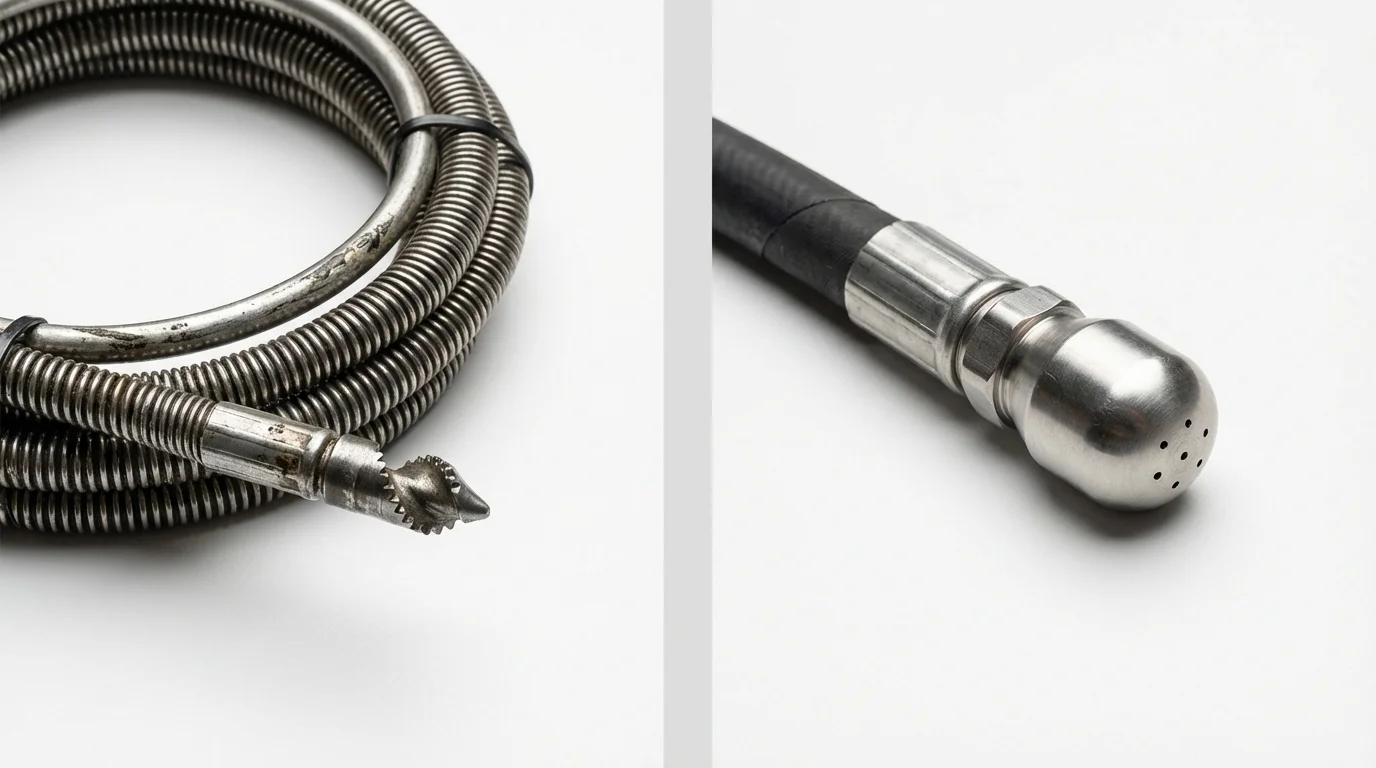 Drain snake cable and hydro jetting nozzle used for drain cleaning in Hamlet, NC