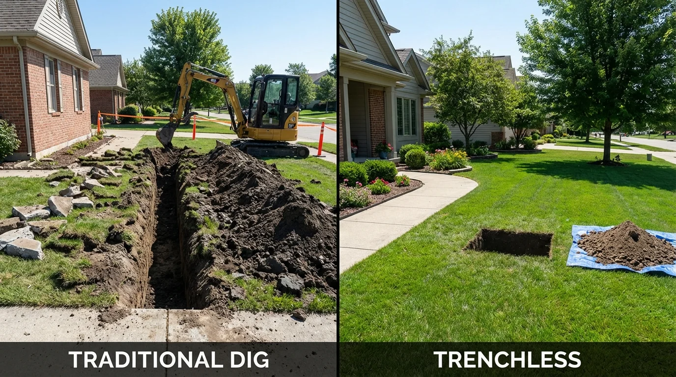 Trenchless sewer repair with minimal yard damage versus traditional excavation in Hamlet, NC